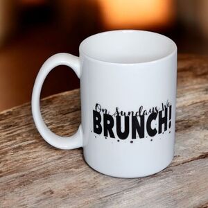 On Sundays We Brunch Crofton Bone China White Coffee Mug NEW